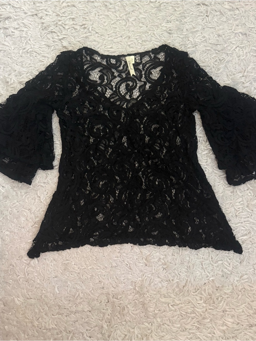 Chenault Black Lace Bell-Sleeve Blouse